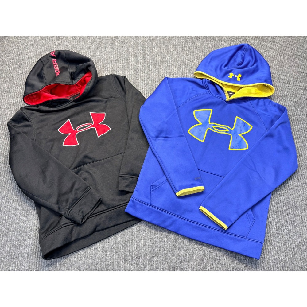 Under Armour Boys ColdGear Hoodie Lot of 2 Black Red Blue Yellow Size Medium YMD